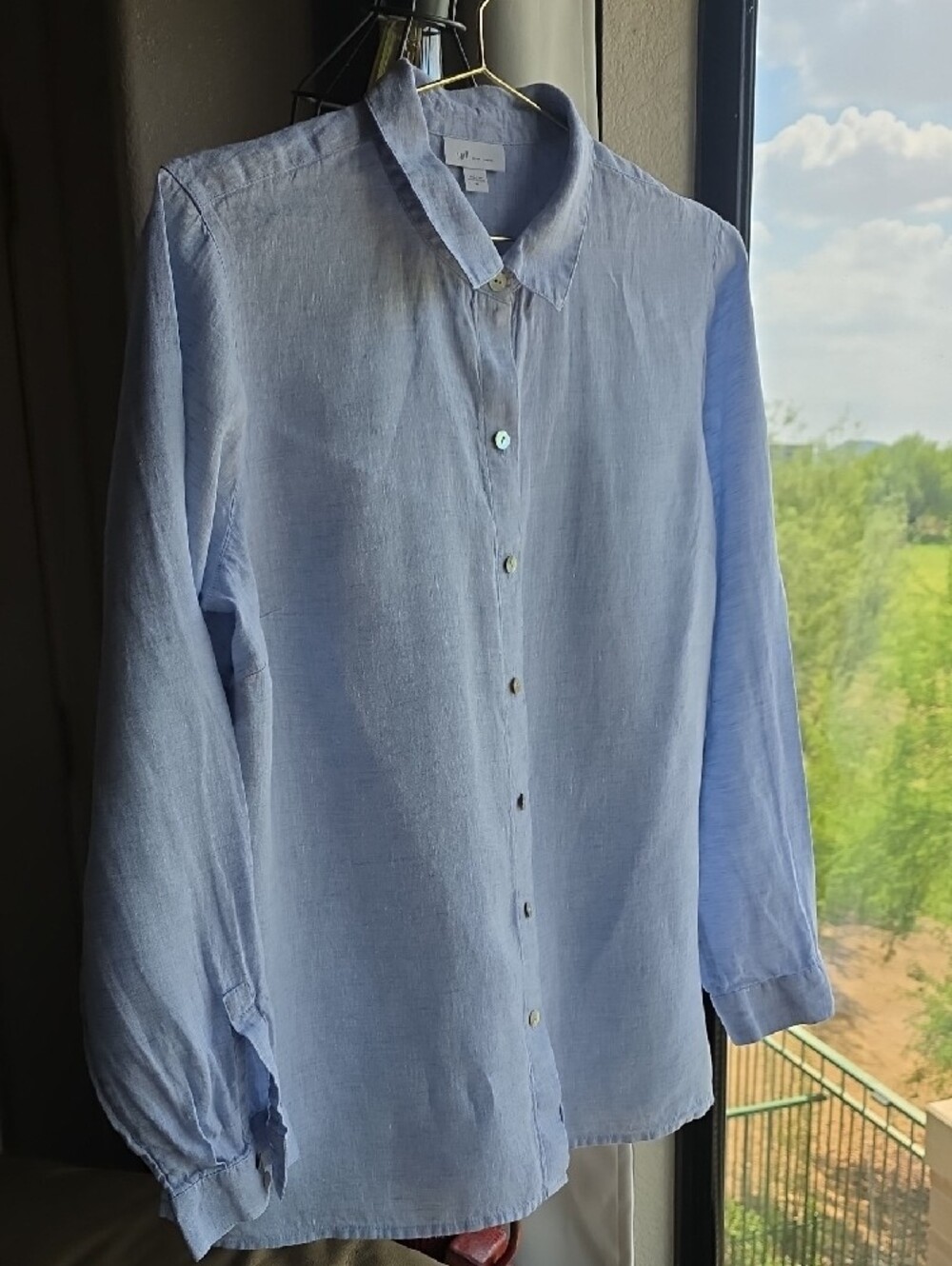 J. Jill Light Blue Shell Button-Front Everyday Linen Shirt Size M